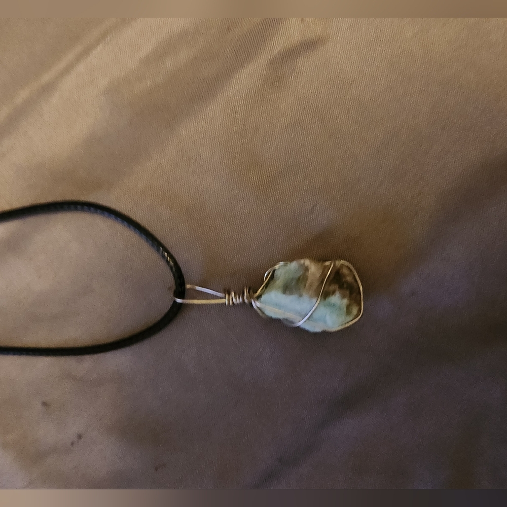 Handmade wire wrapped blue green Stone necklace